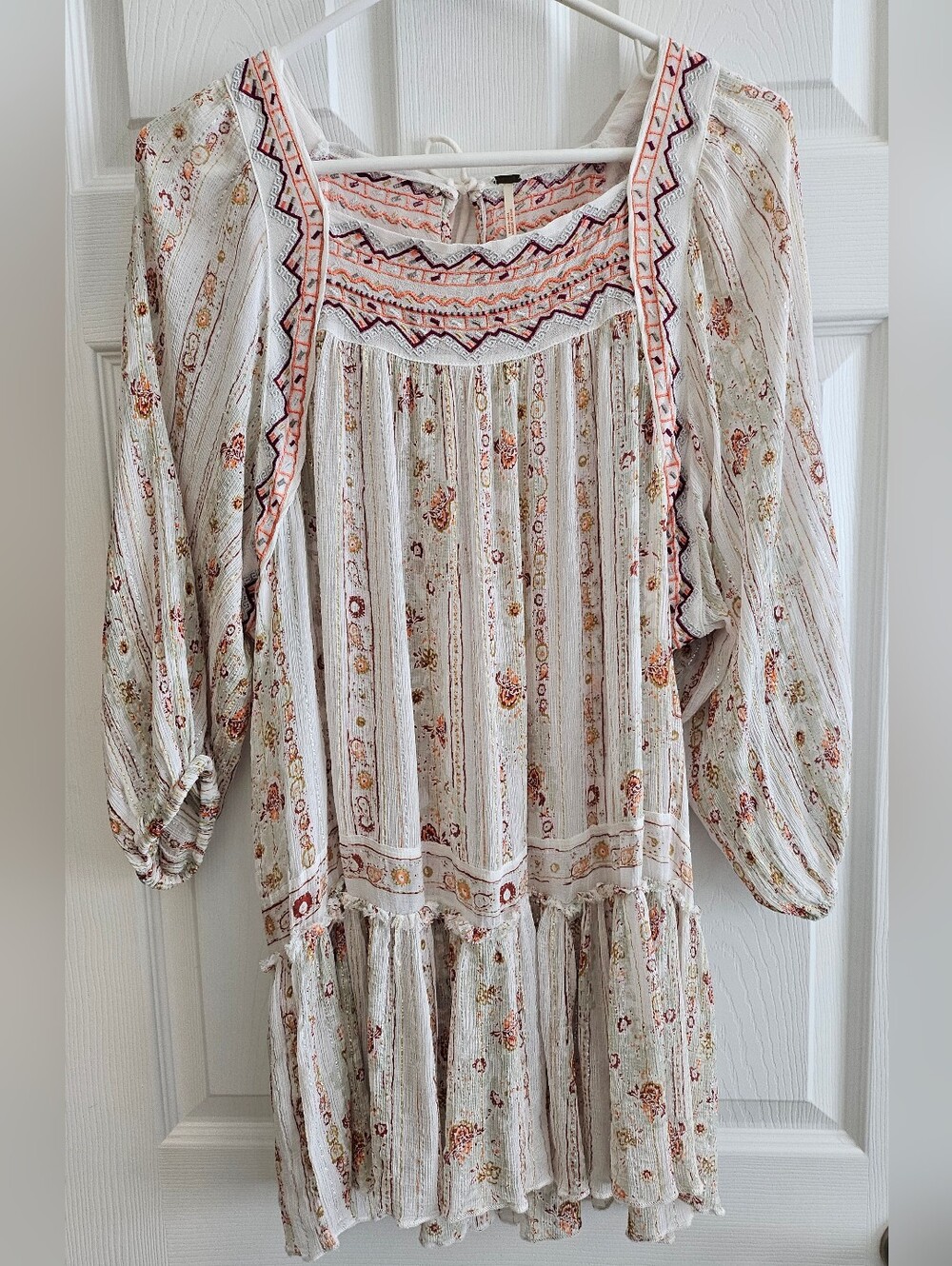 Free People Sm Dance Magic Tunic Top Ivory Floral Metallic Sheer Embroidered
